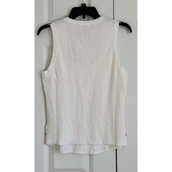 NINA PARKER WOMENS TOP/VEST BRIGHT WHITE SLEEVELES KNIT SCOOP NECK RHINESTONES - Picture 4 of 6